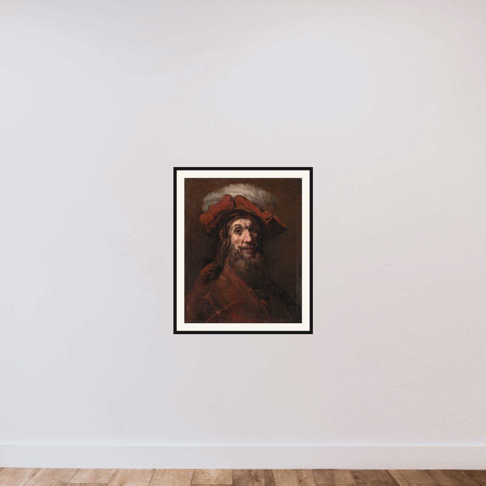 Skitse til Ridderen med falken, kendt som "Korsridderen" framed — shown to scale