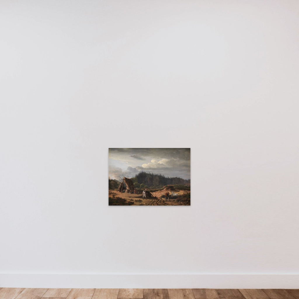 En mose ved Høsterkøb med tørvearbejdere unframed — shown to scale