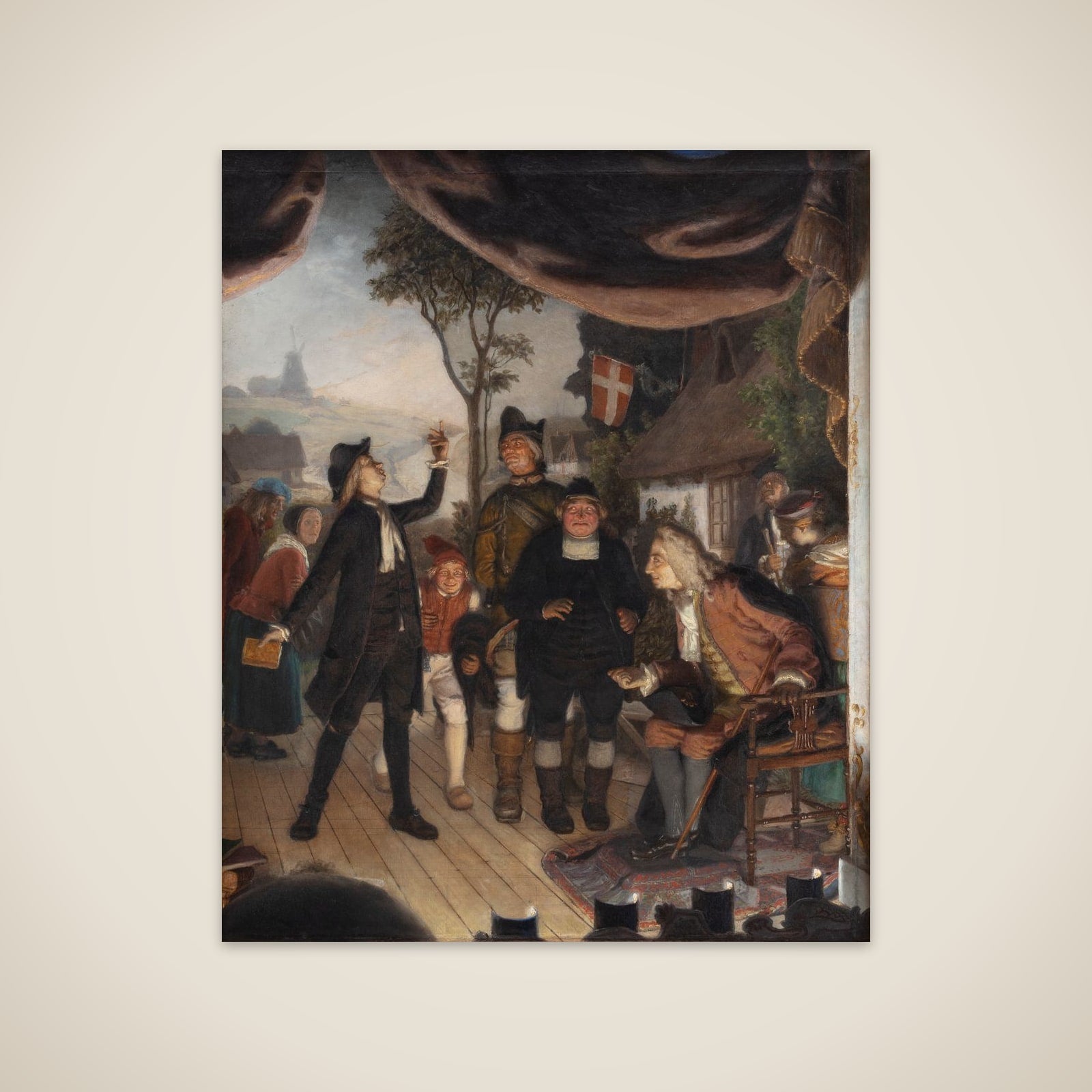 Holberg overværer en prøveforestilling af Erasmus Montanus, IV akt, 2. scene: "Ergo er I en Hane" unframed print