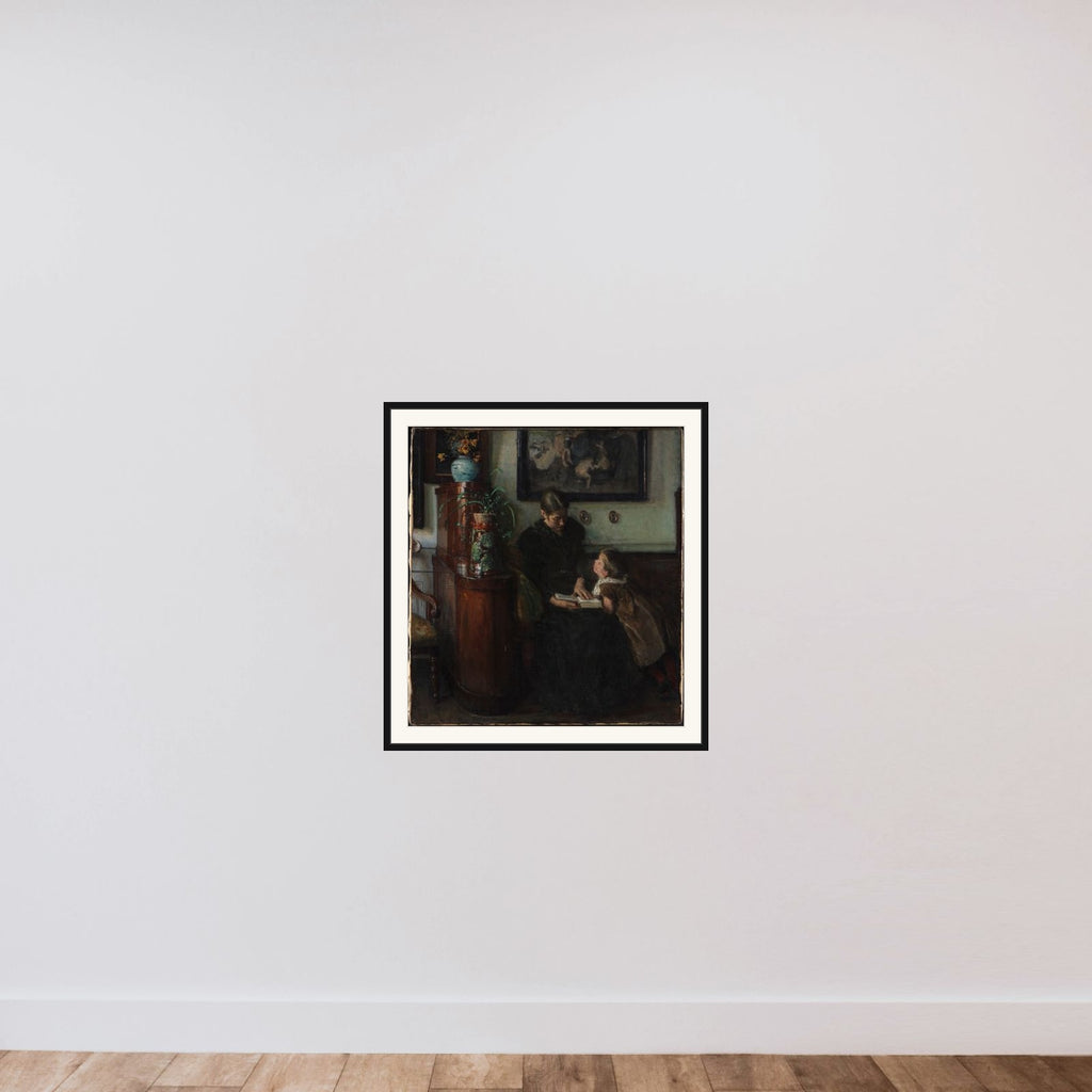 Moder skal læse. Kunstnerens hustru og barn framed — shown to scale