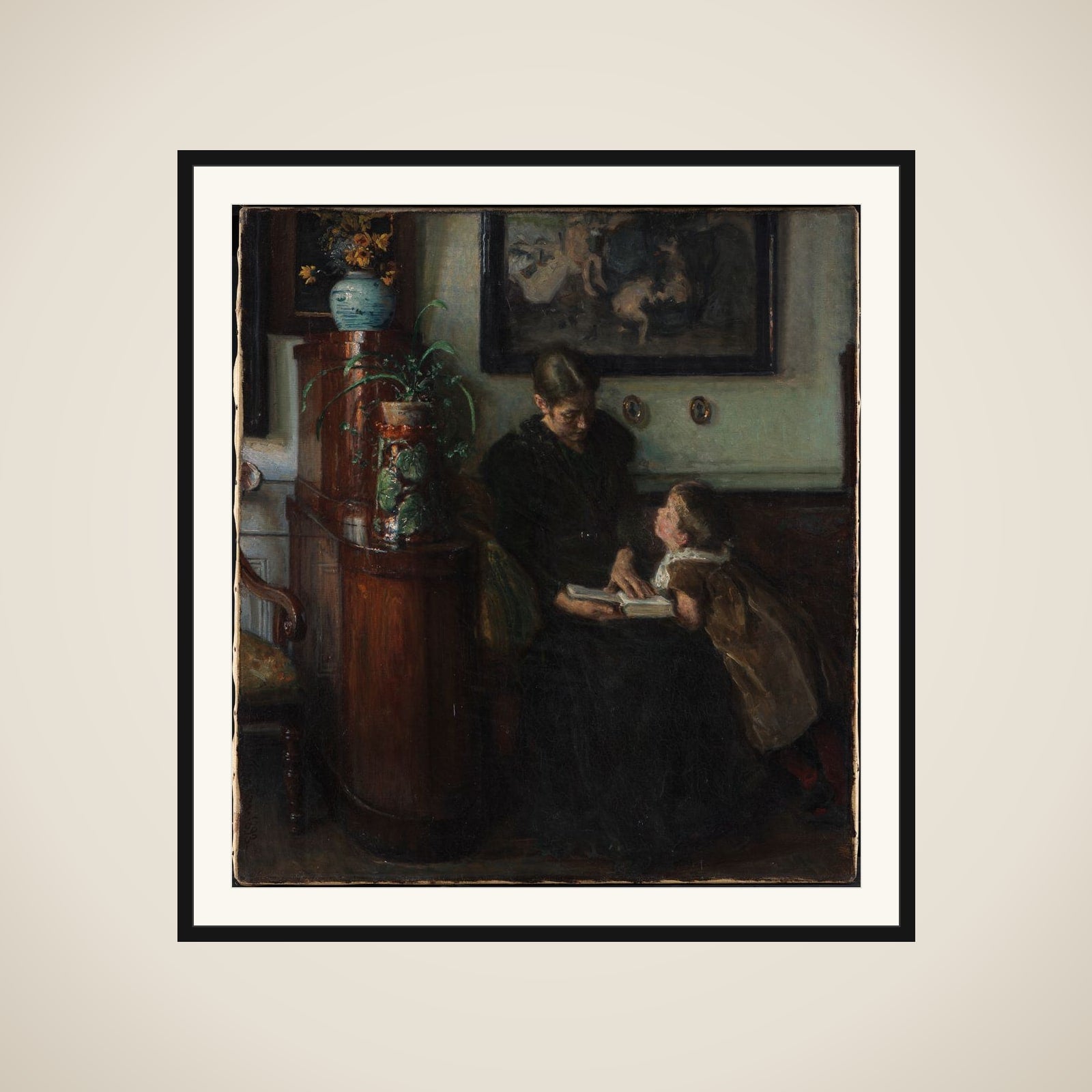 Moder skal læse. Kunstnerens hustru og barn framed