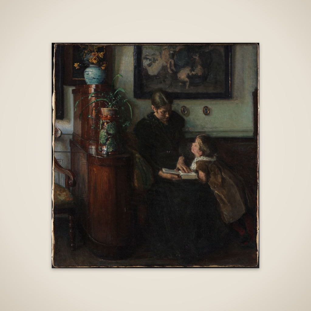 Moder skal læse. Kunstnerens hustru og barn unframed print