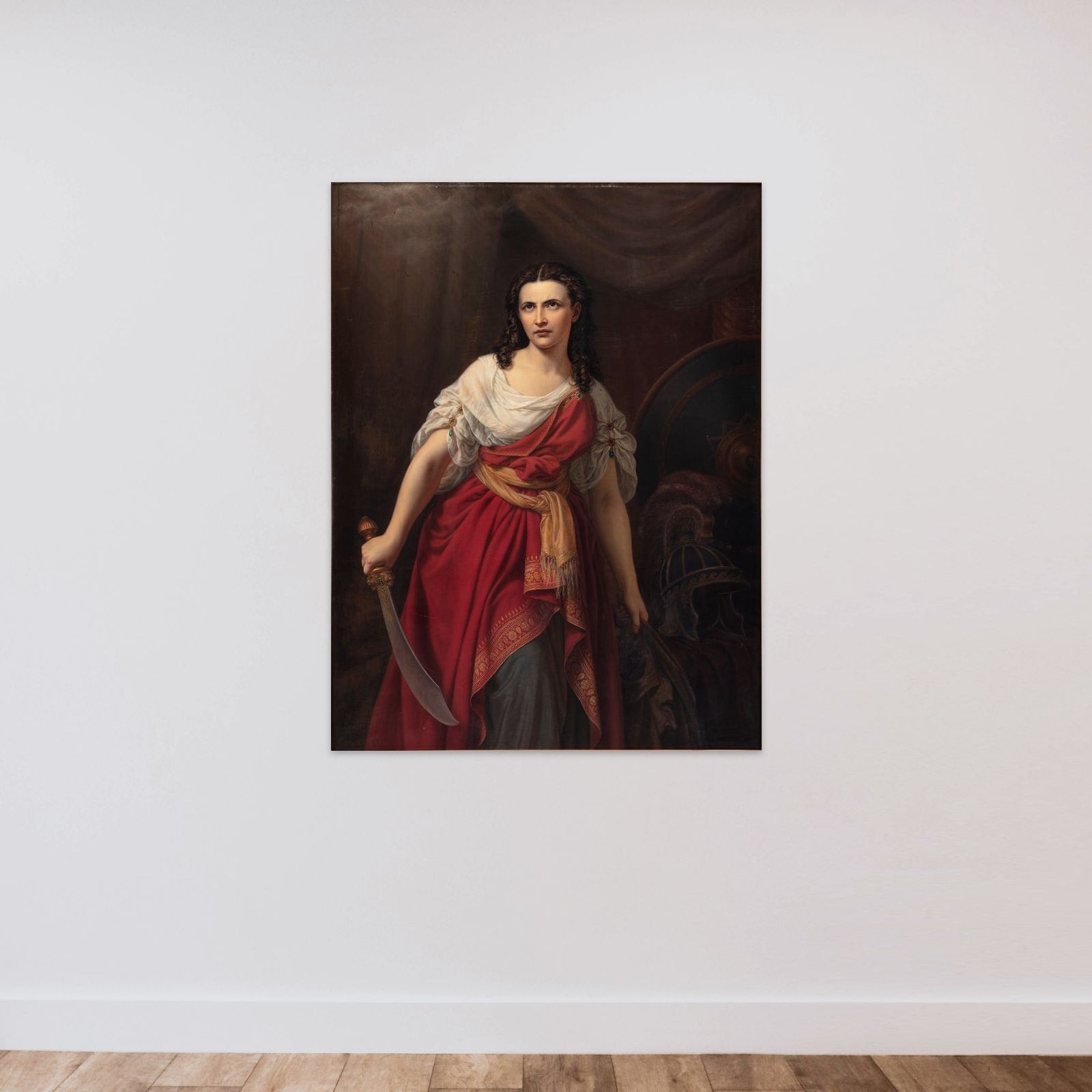 Judith med Holofernes' hoved unframed — shown to scale