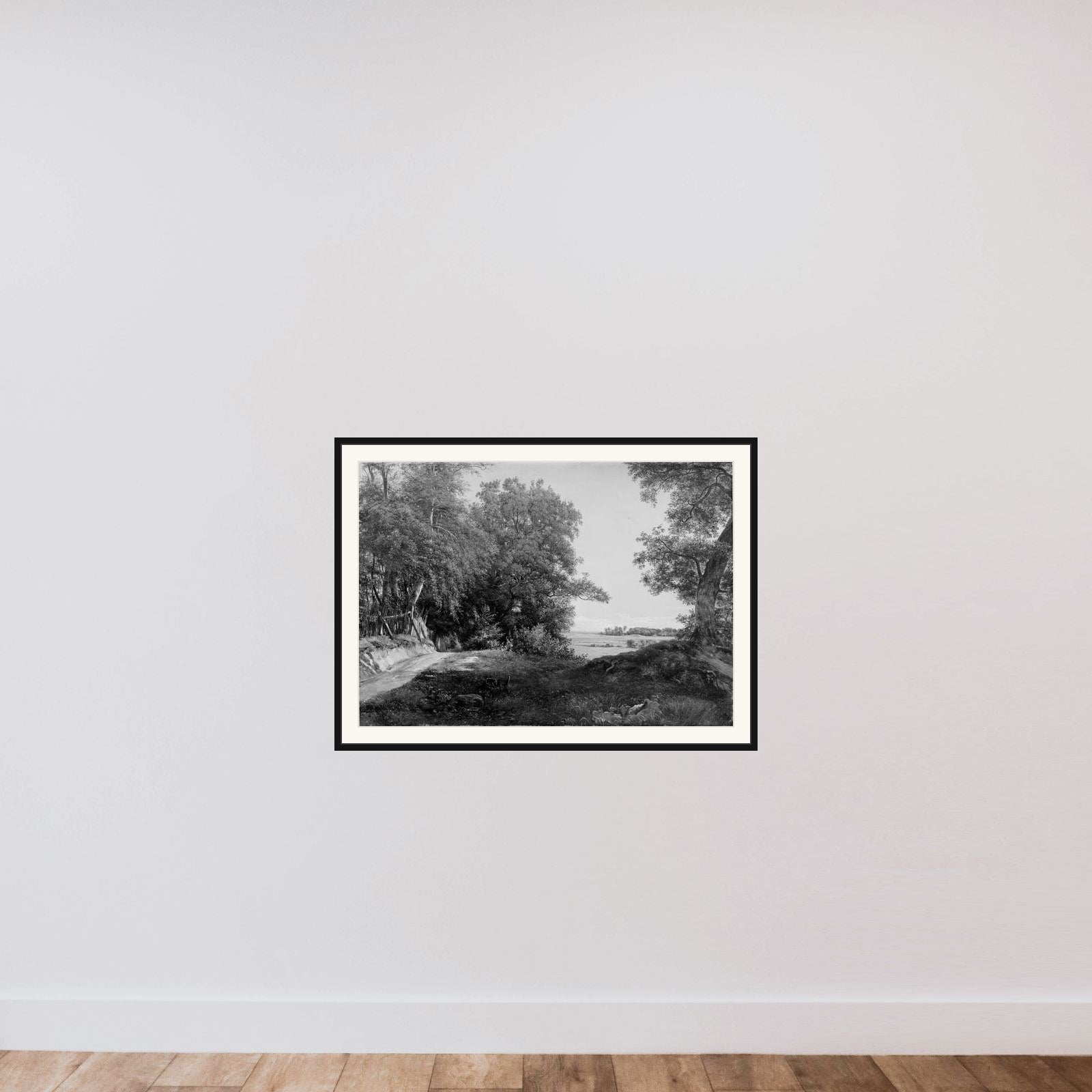 En sommermorgen ved Dyrehavehegnet i Ordrup Krat framed — shown to scale