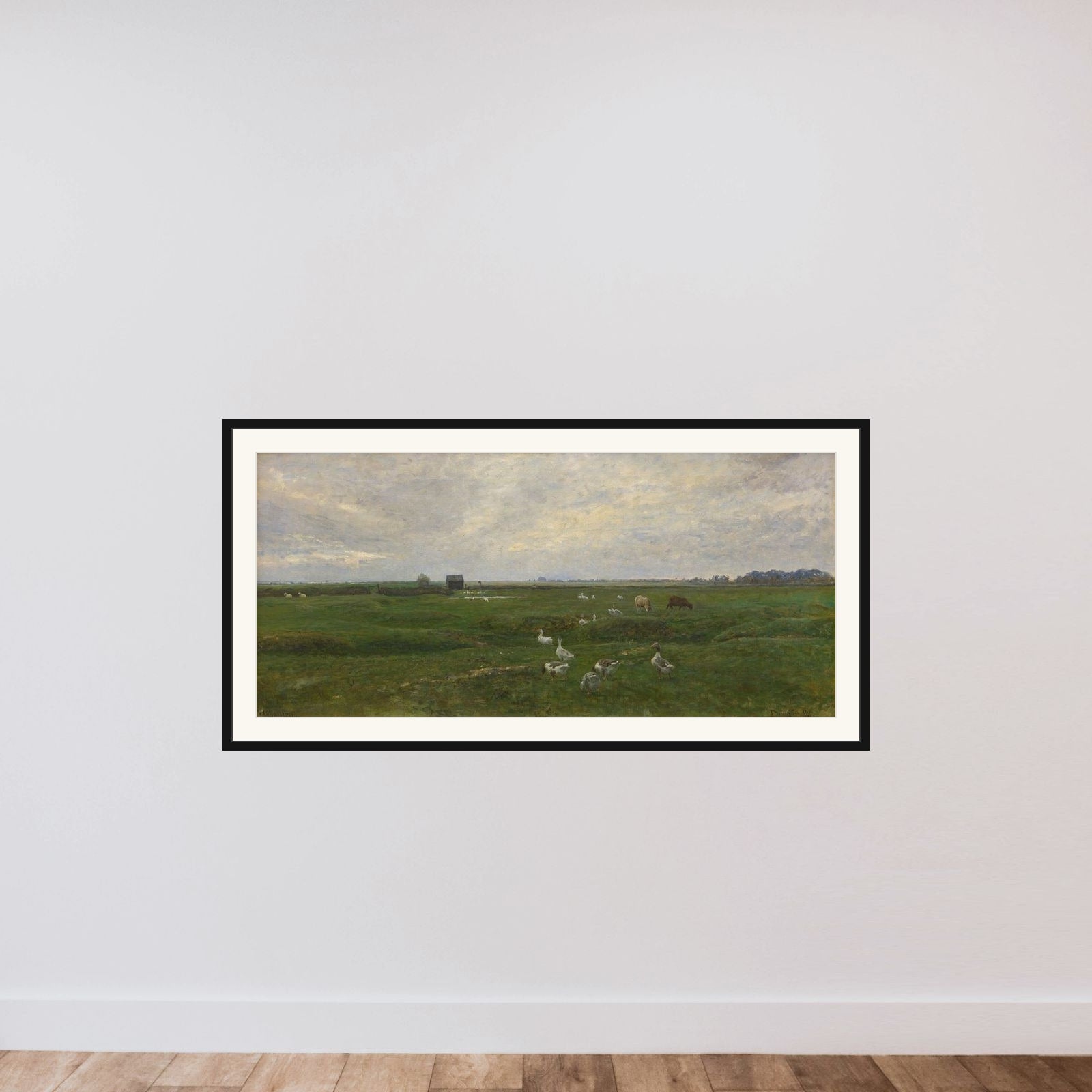 Gæs og får på bymarken. Dragør framed — shown to scale