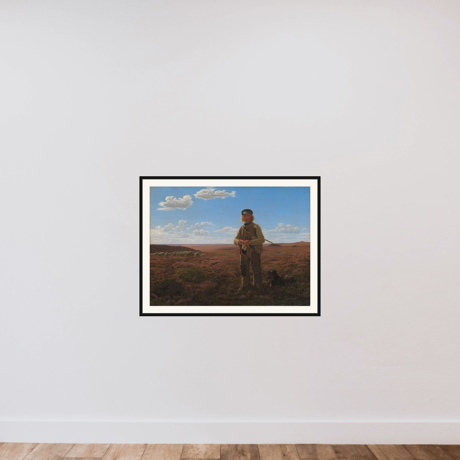 En jysk fårehyrde på heden framed — shown to scale