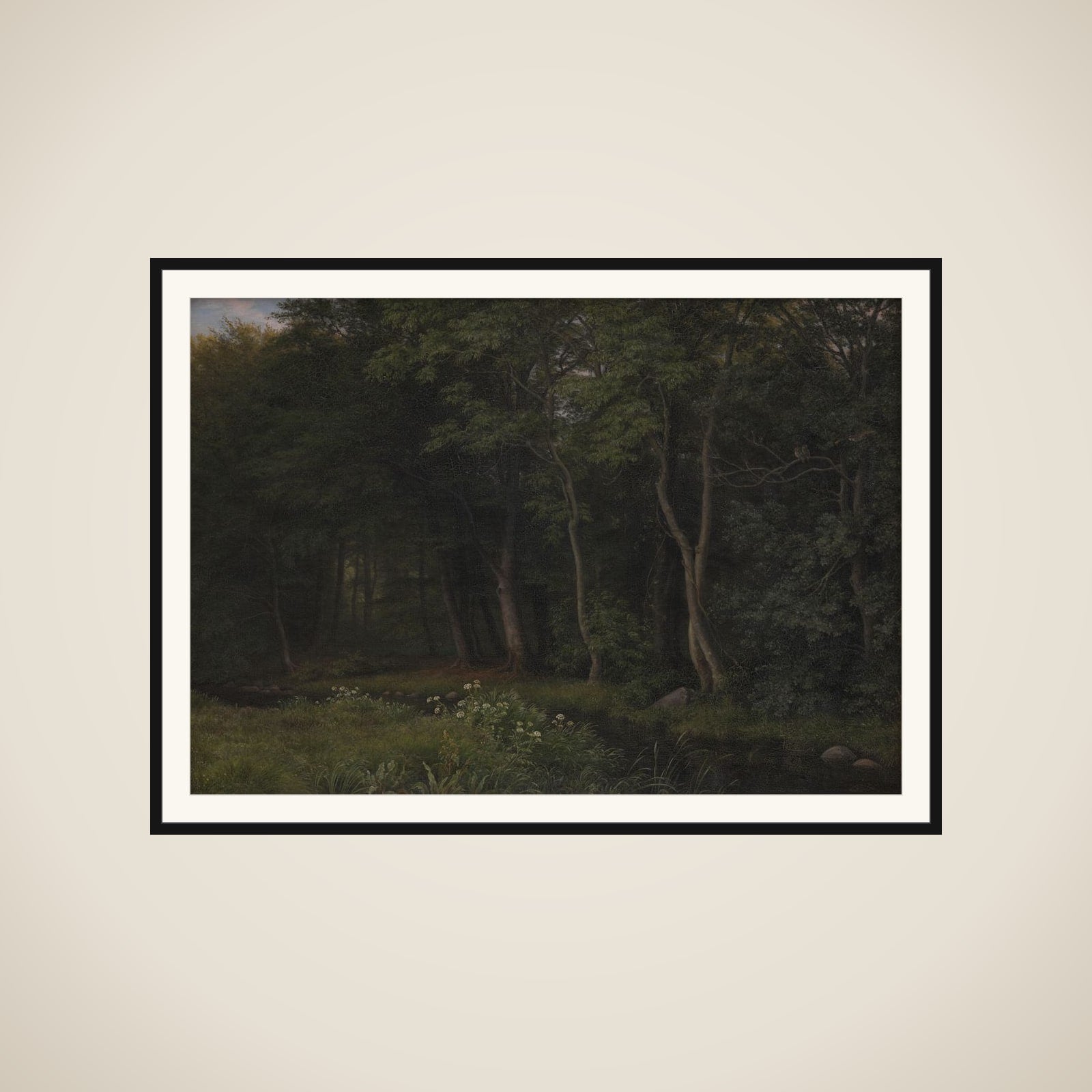 Begyndende aftenskumring i en skov. Motiv fra Iselingen framed