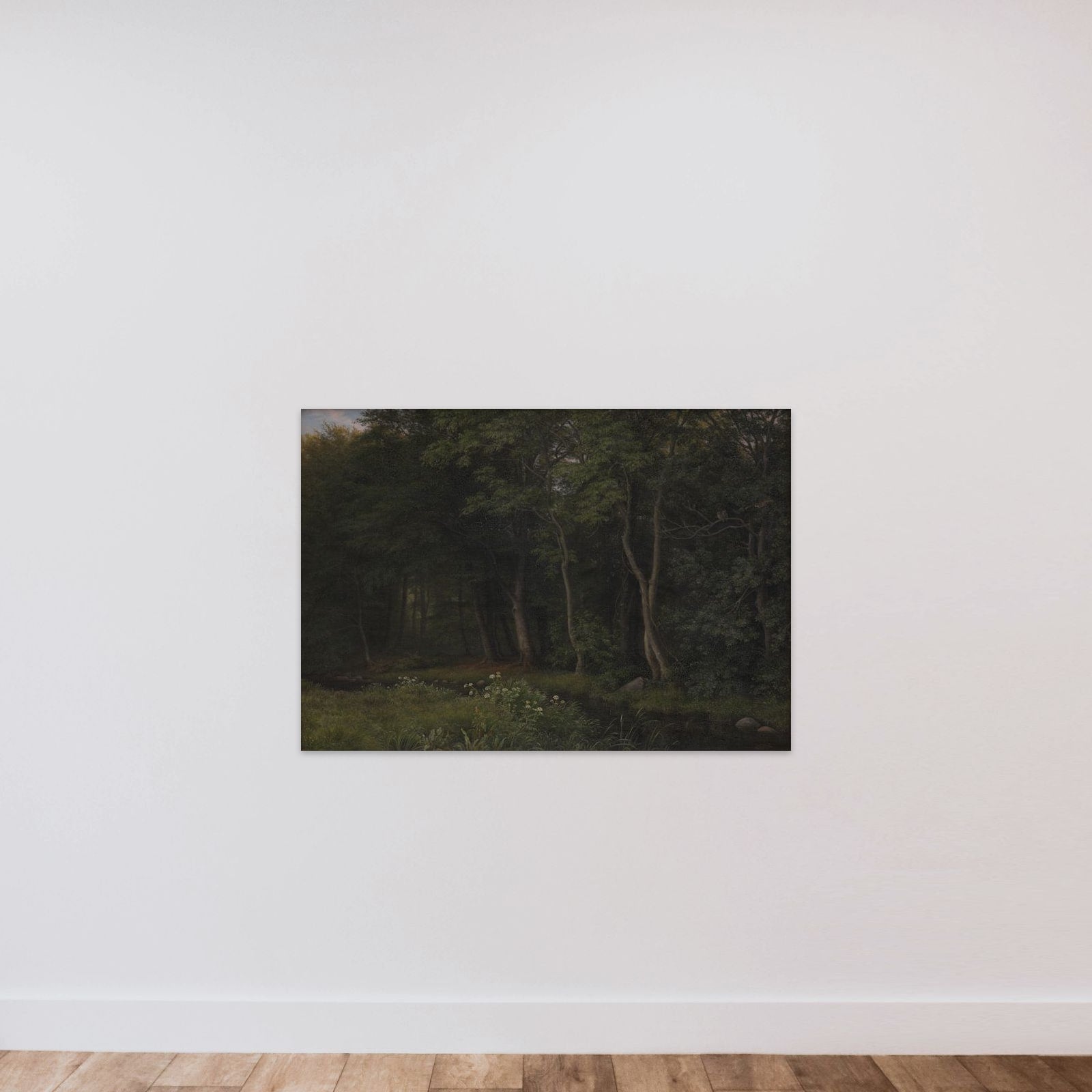 Begyndende aftenskumring i en skov. Motiv fra Iselingen unframed — shown to scale