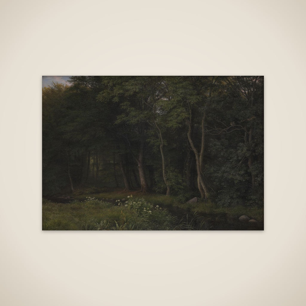 Begyndende aftenskumring i en skov. Motiv fra Iselingen unframed print