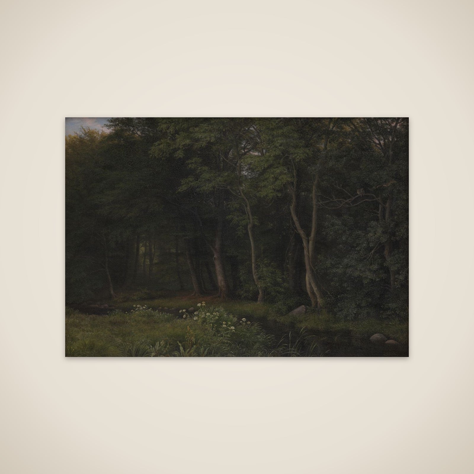 Begyndende aftenskumring i en skov. Motiv fra Iselingen unframed print