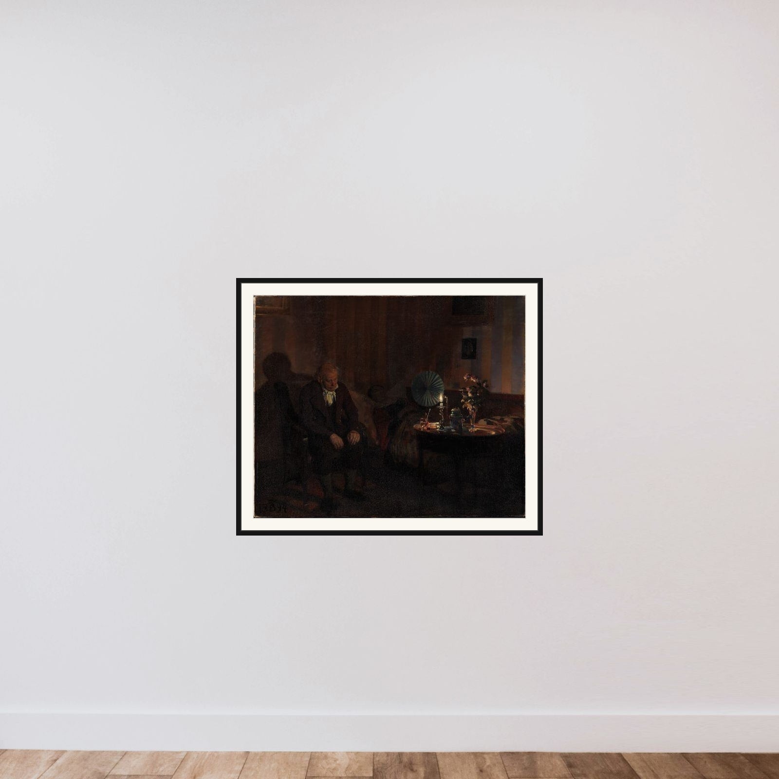 Rahbek ved sin hustrus dødsleje framed — shown to scale