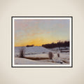 Snelandskab med en bakke. Solnedgang. framed
