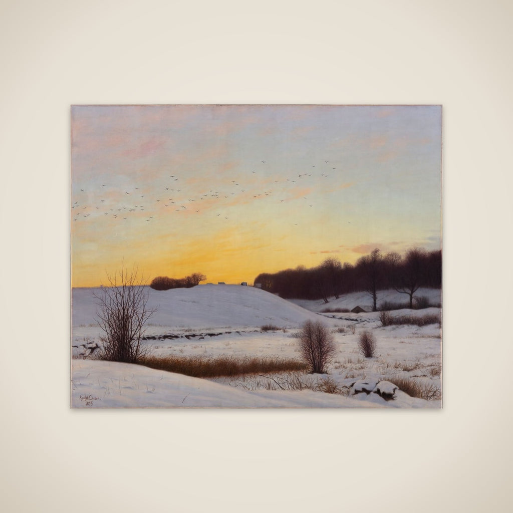 Snelandskab med en bakke. Solnedgang. unframed print
