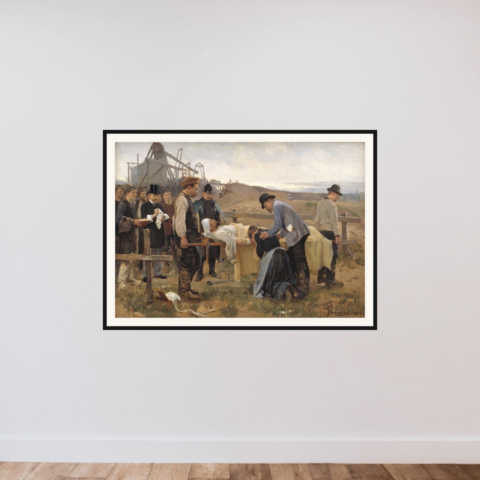 En såret arbejder framed — shown to scale