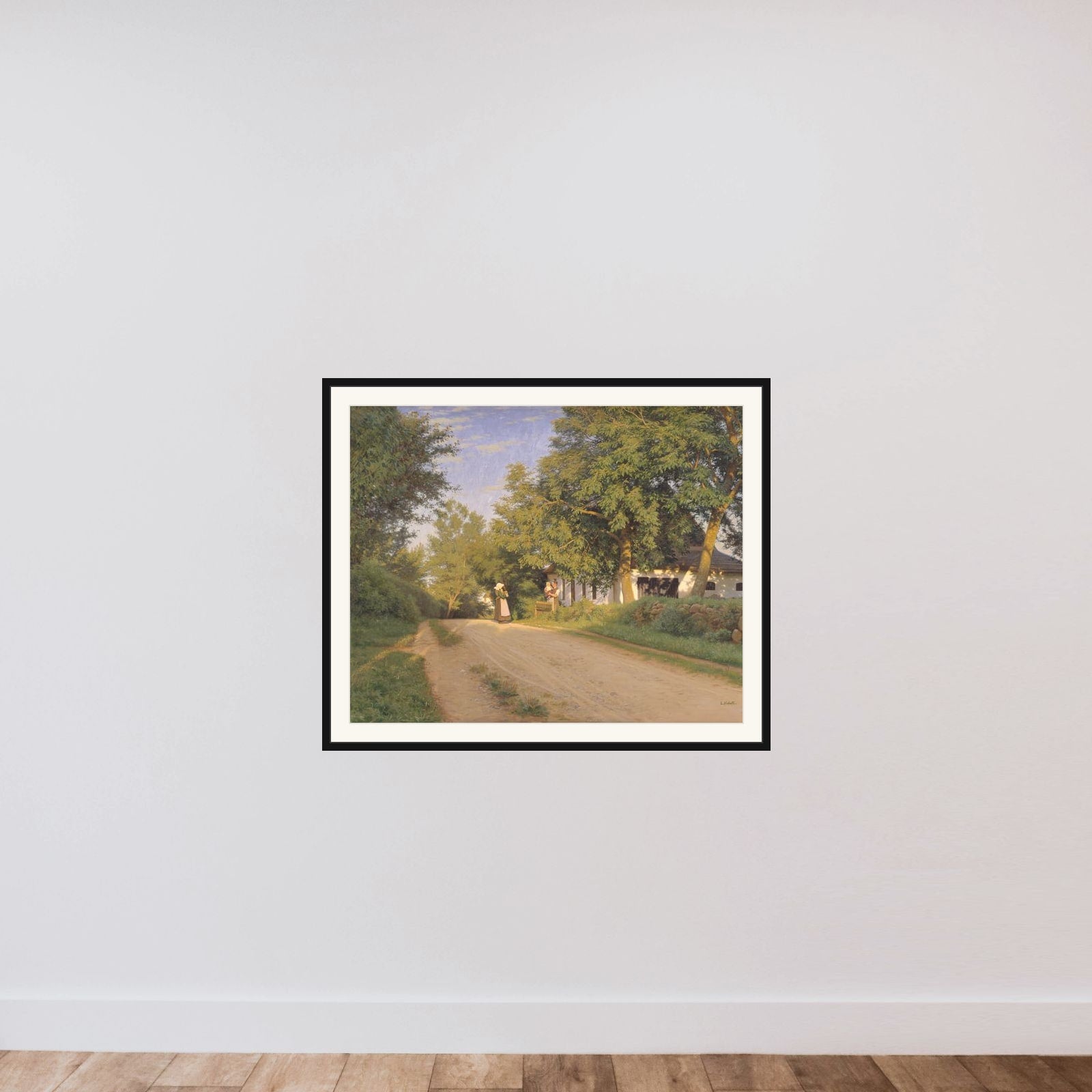 Vej gennem en landsby framed — shown to scale