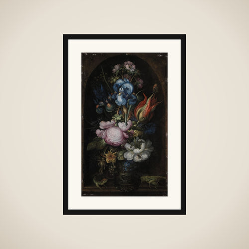 Blomsterbuket i en stenniche framed