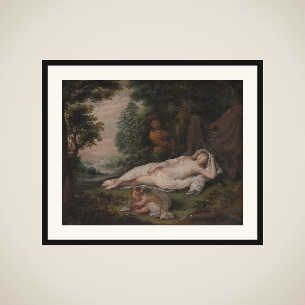 Sovende nymfe beluret af en mand framed