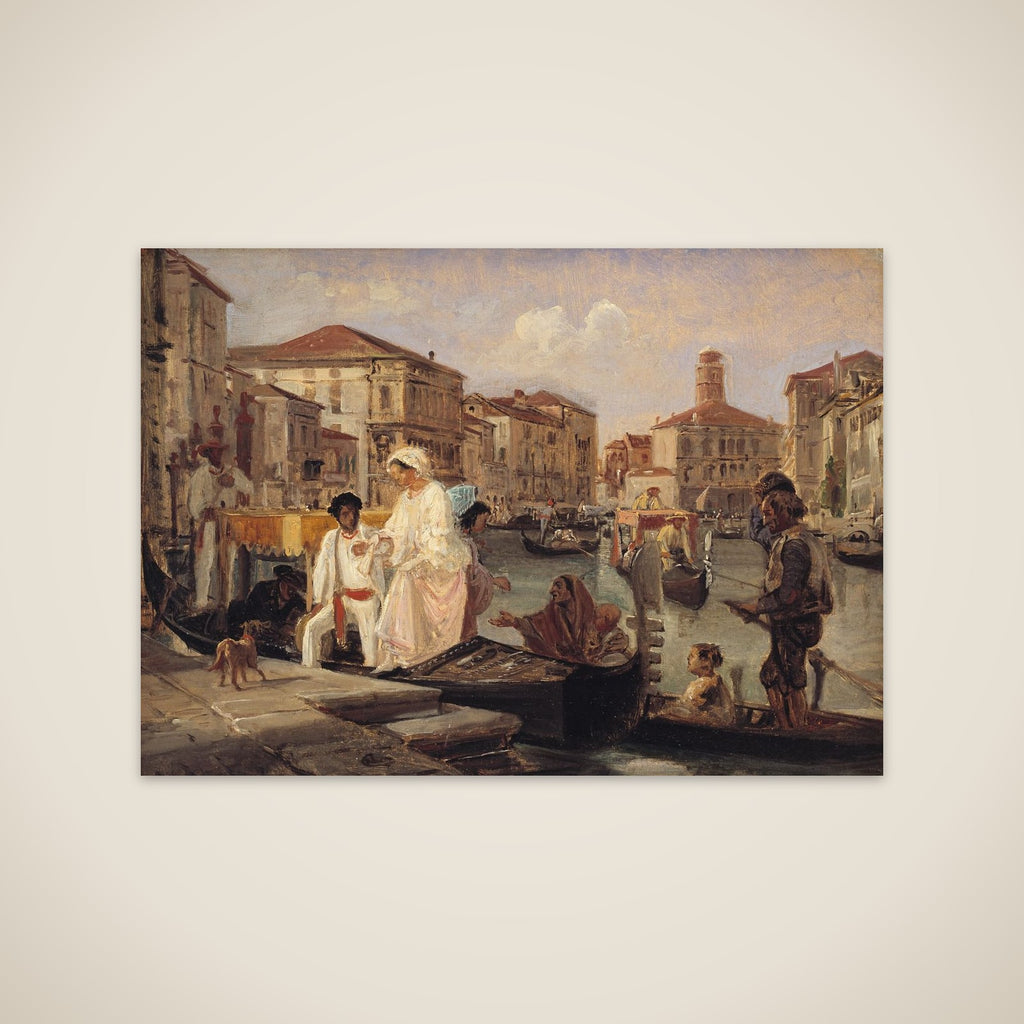 Landstigning i Venedig. En tiggergondol har på Canal Grande fulgt en herskabsgondol unframed print