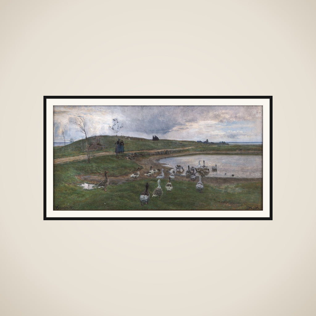 Gæs ved en sø. Mod uroligt vejr. Dragør framed