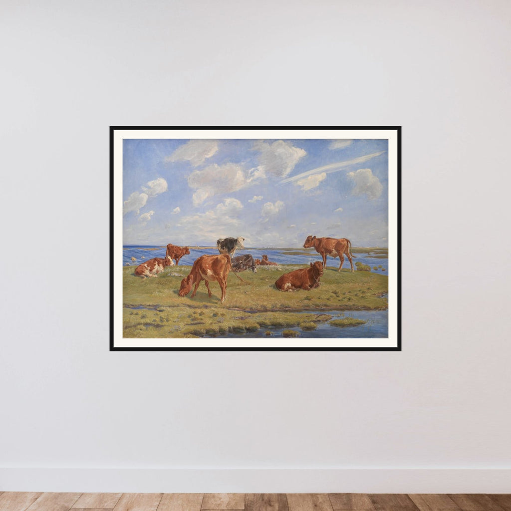 Kalve ved stranden framed — shown to scale