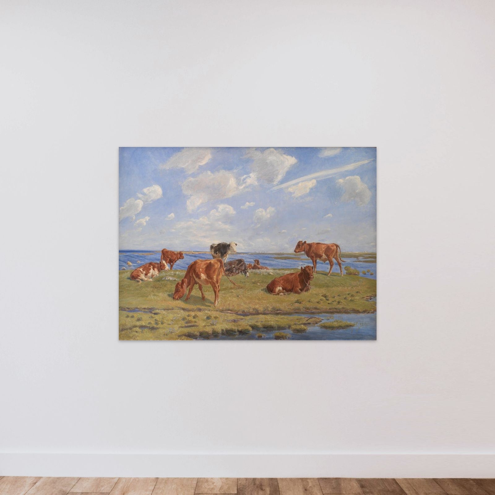 Kalve ved stranden unframed — shown to scale