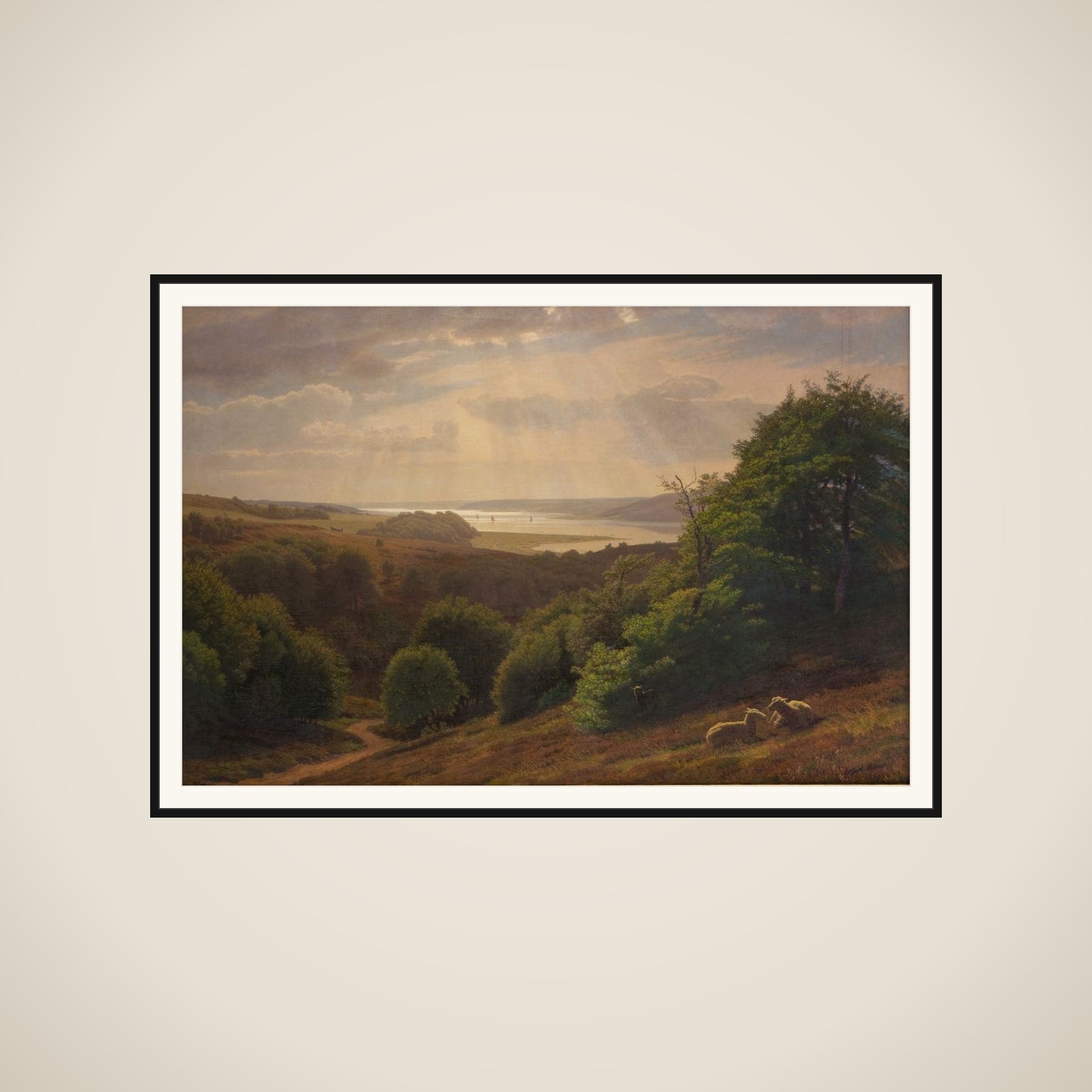 Udsigt fra Vesterskov ved Mariager; i baggrunden fjorden framed