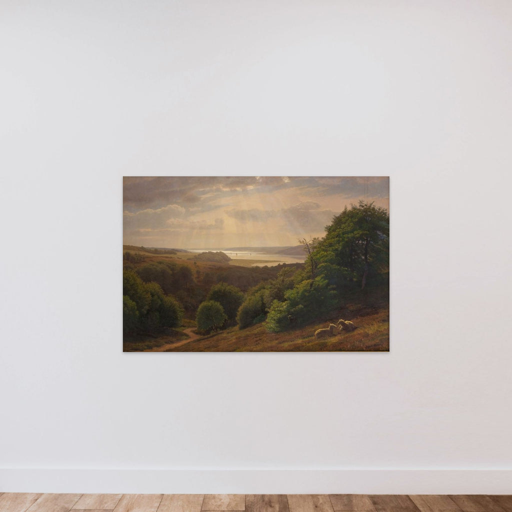 Udsigt fra Vesterskov ved Mariager; i baggrunden fjorden unframed — shown to scale