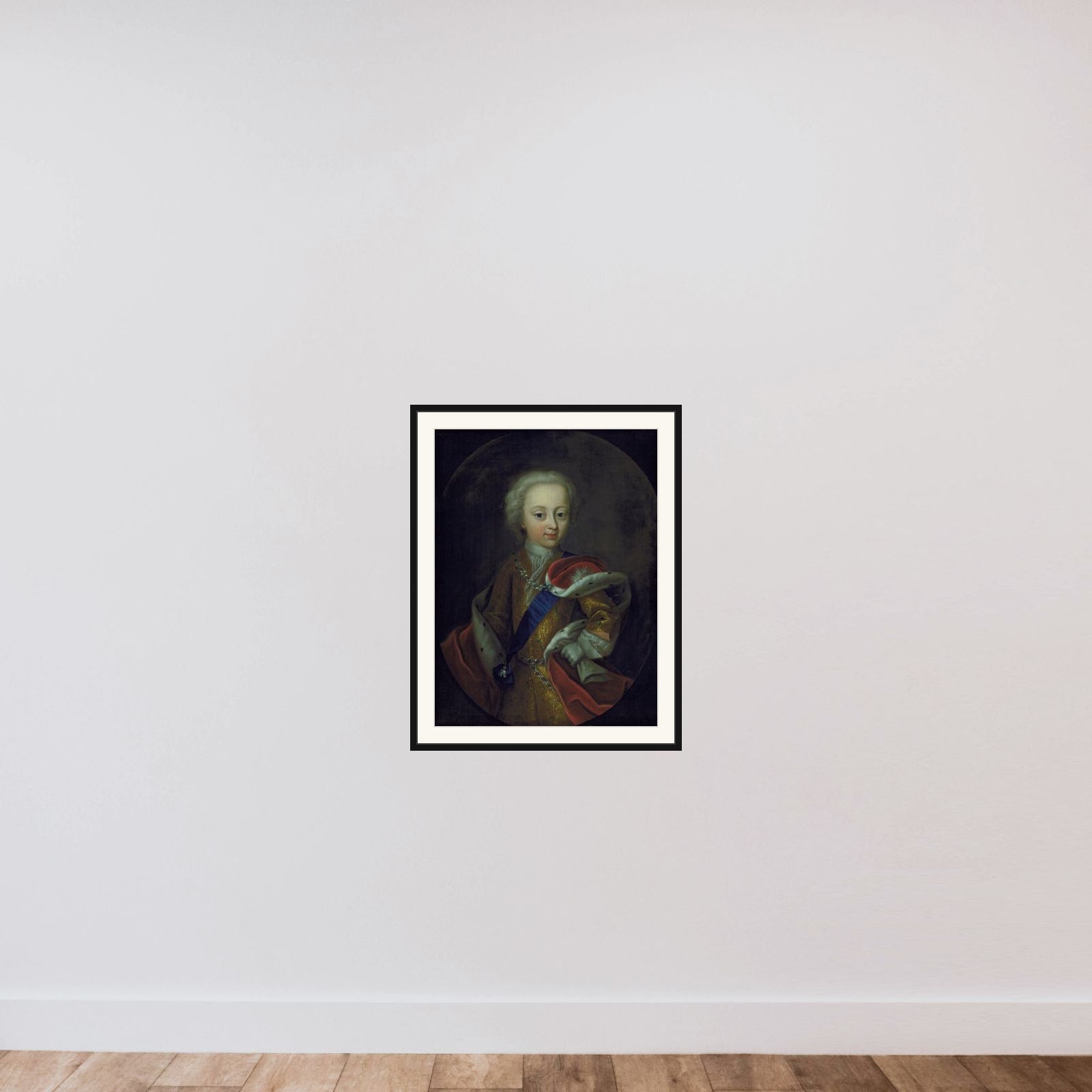 Kong Frederik V som barn framed — shown to scale