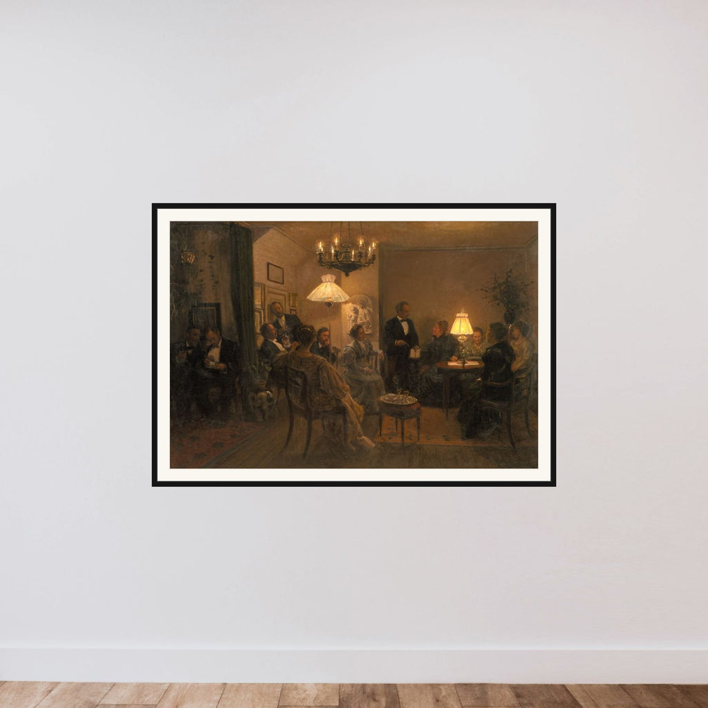 Aftenselskab i mit hjem framed — shown to scale
