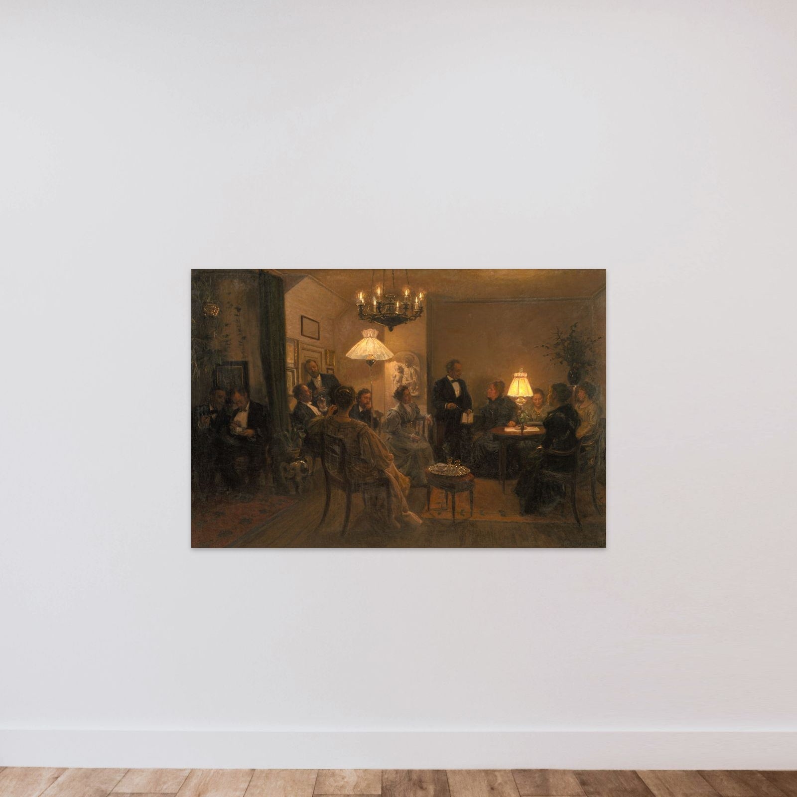 Aftenselskab i mit hjem unframed — shown to scale