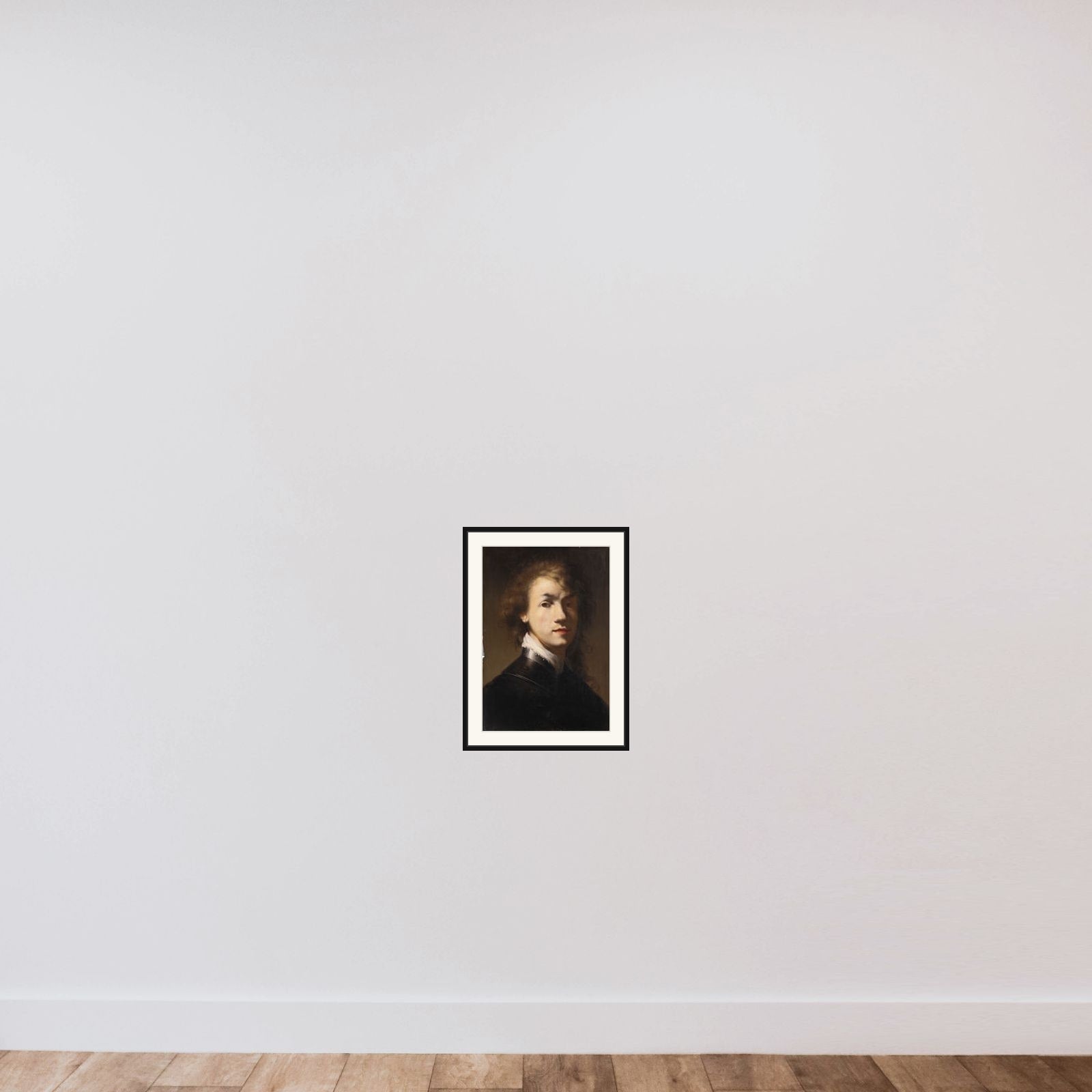 Portræt af Rembrandt med ringkrave framed — shown to scale