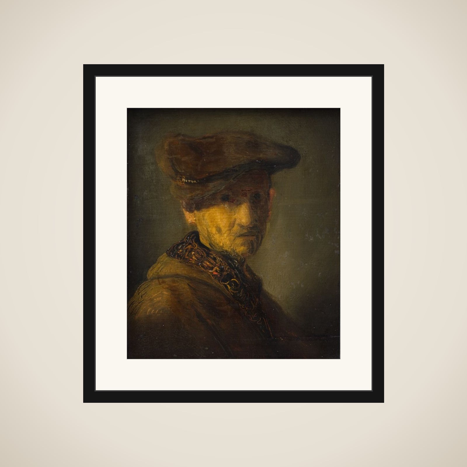 Mand med baret (Portræt af Rembrandts far) framed