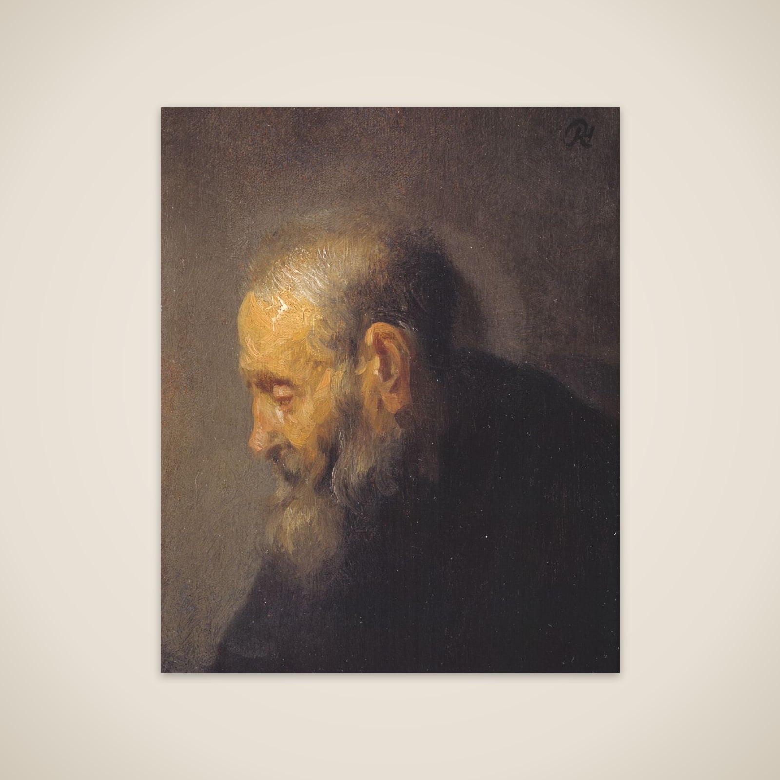 Studie af et oldingehoved i profil unframed print