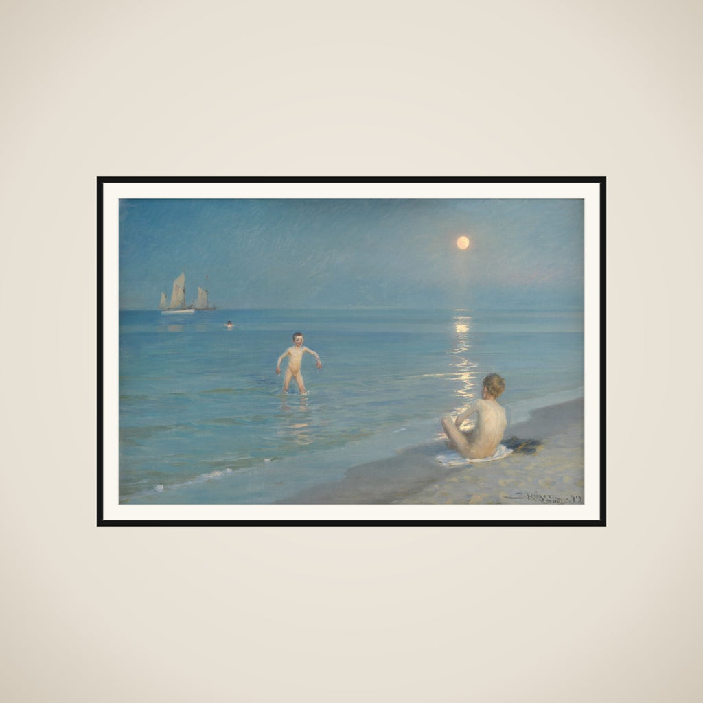 Badende drenge en sommeraften ved Skagens strand framed