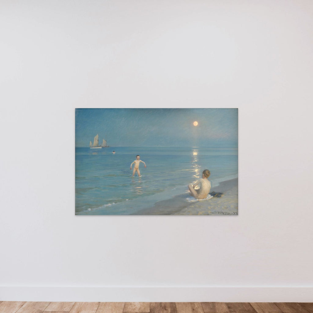 Badende drenge en sommeraften ved Skagens strand unframed — shown to scale