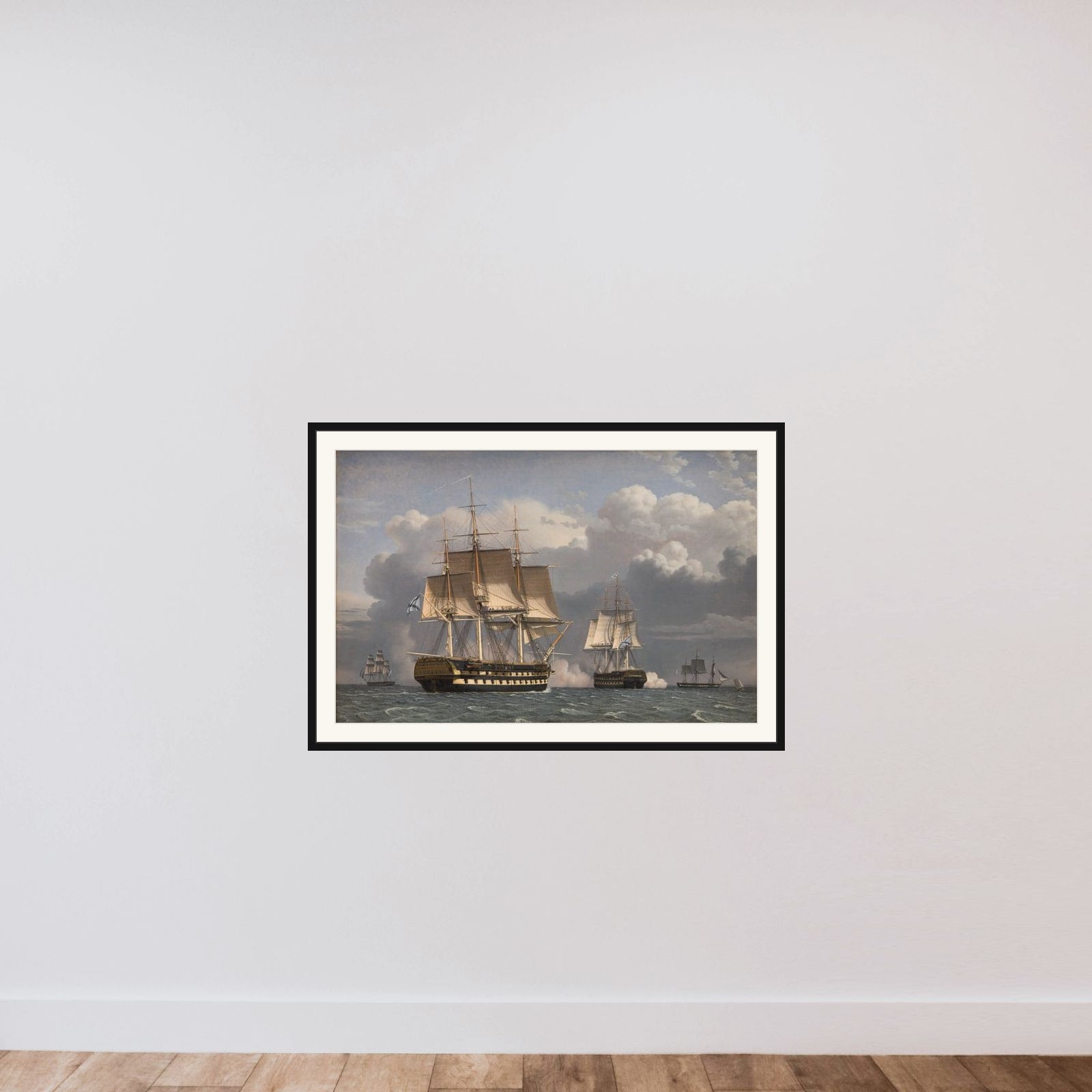 To russiske linjeskibe som saluterer framed — shown to scale
