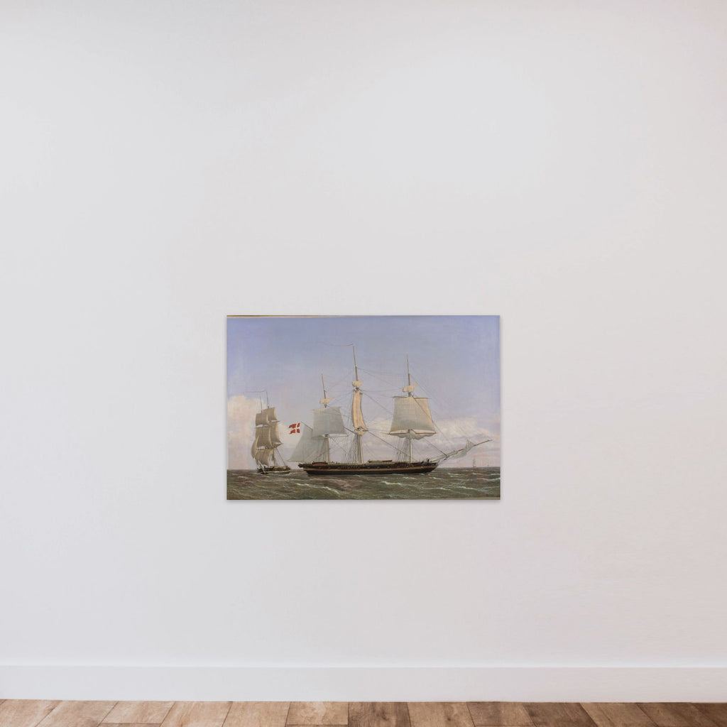 En dansk korvet, som ligger bi for at tale med en dansk orlogsbrig. Scenen er tænkt at foregå i Vestindien unframed — shown to scale