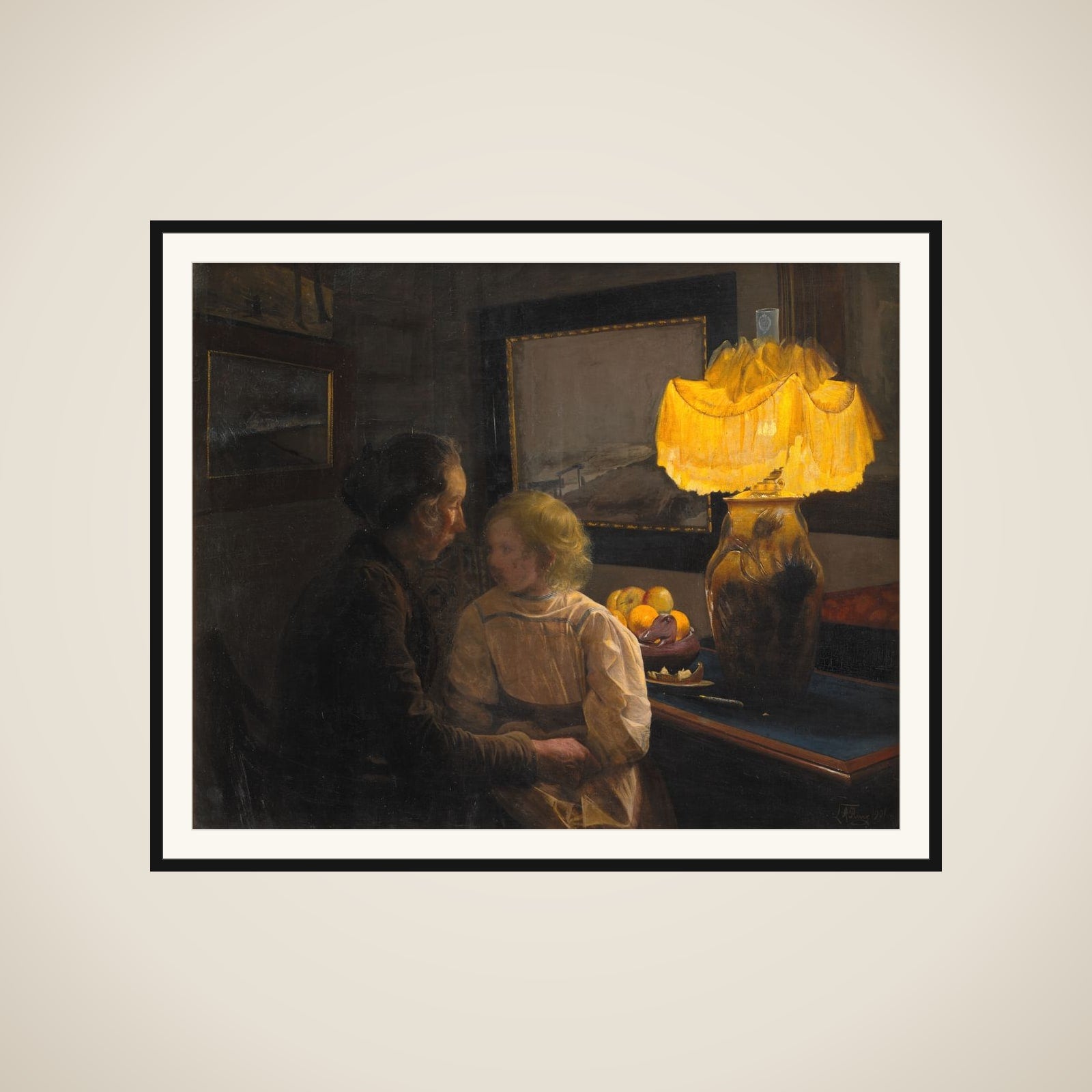 Moder fortæller. Kunstnerens hustru og datter framed