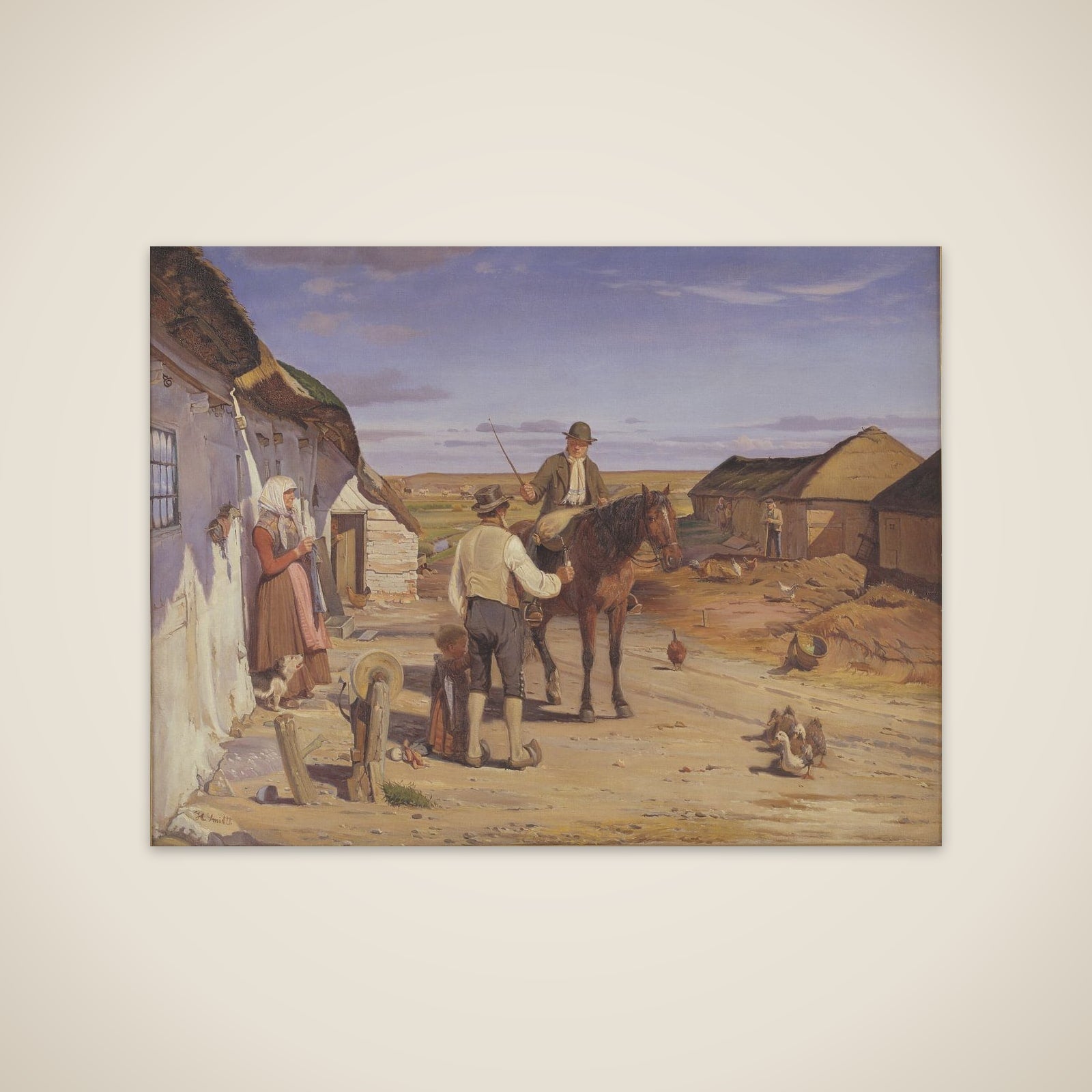 En fremmed spørger om vej i bondegården på heden unframed print