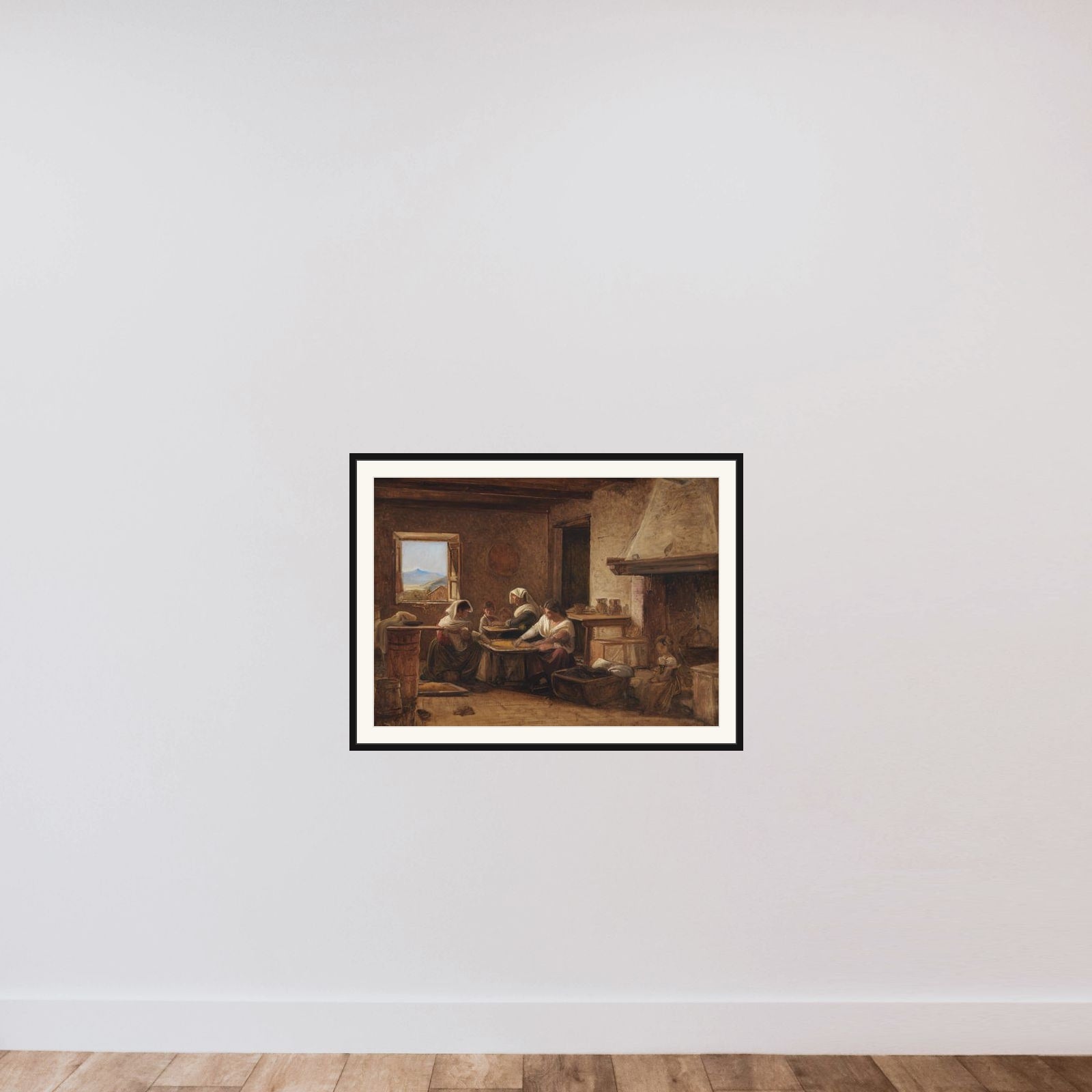 Kvinder arbejder i et italiensk bondekøkken framed — shown to scale