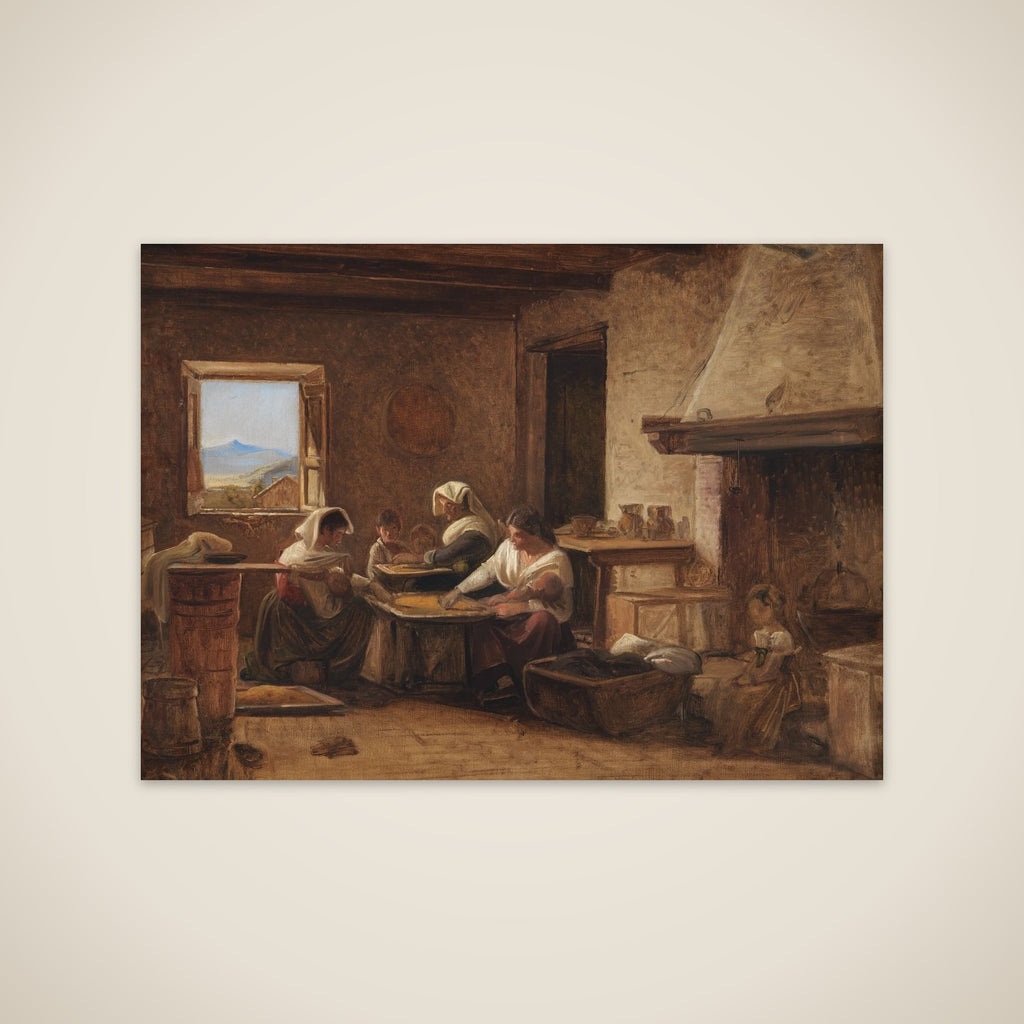 Kvinder arbejder i et italiensk bondekøkken unframed print
