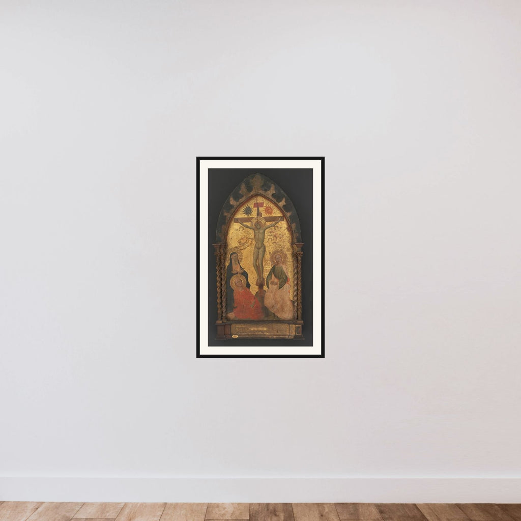 Kristus på korset med Jomfru Maria, Maria Magdalene og Johannes framed — shown to scale