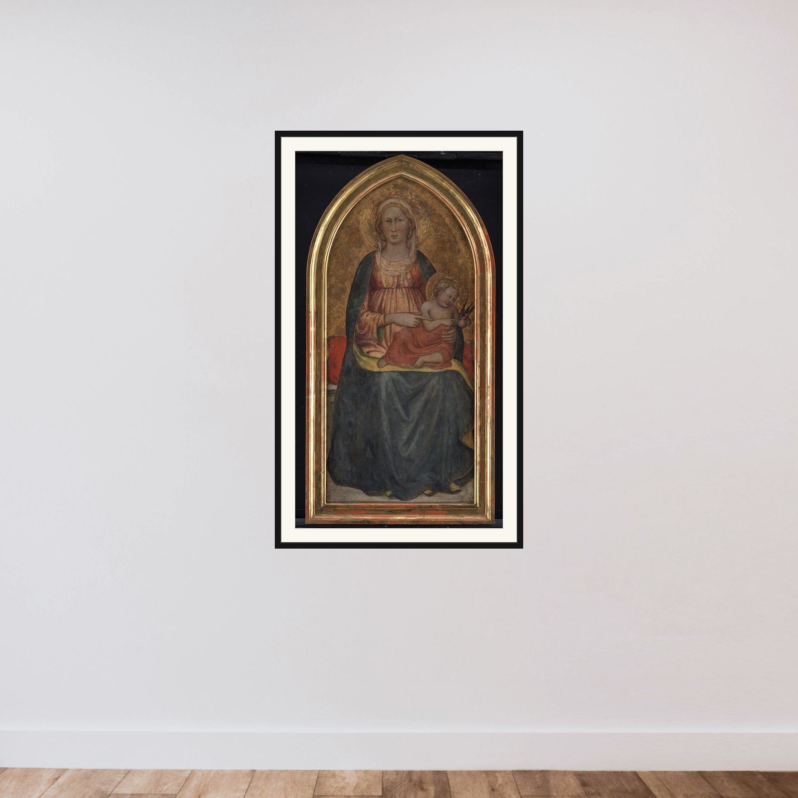 Madonna med Barnet, der leger med en fugl framed — shown to scale