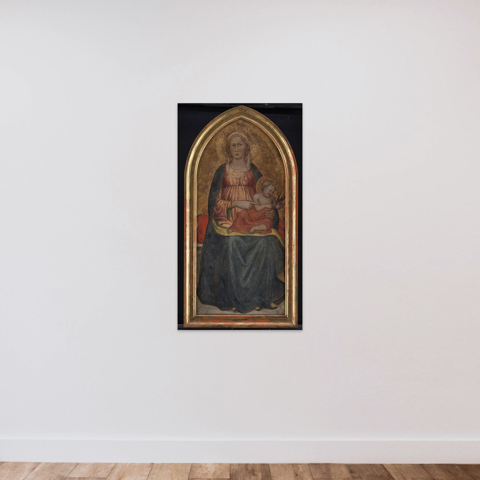 Madonna med Barnet, der leger med en fugl unframed — shown to scale