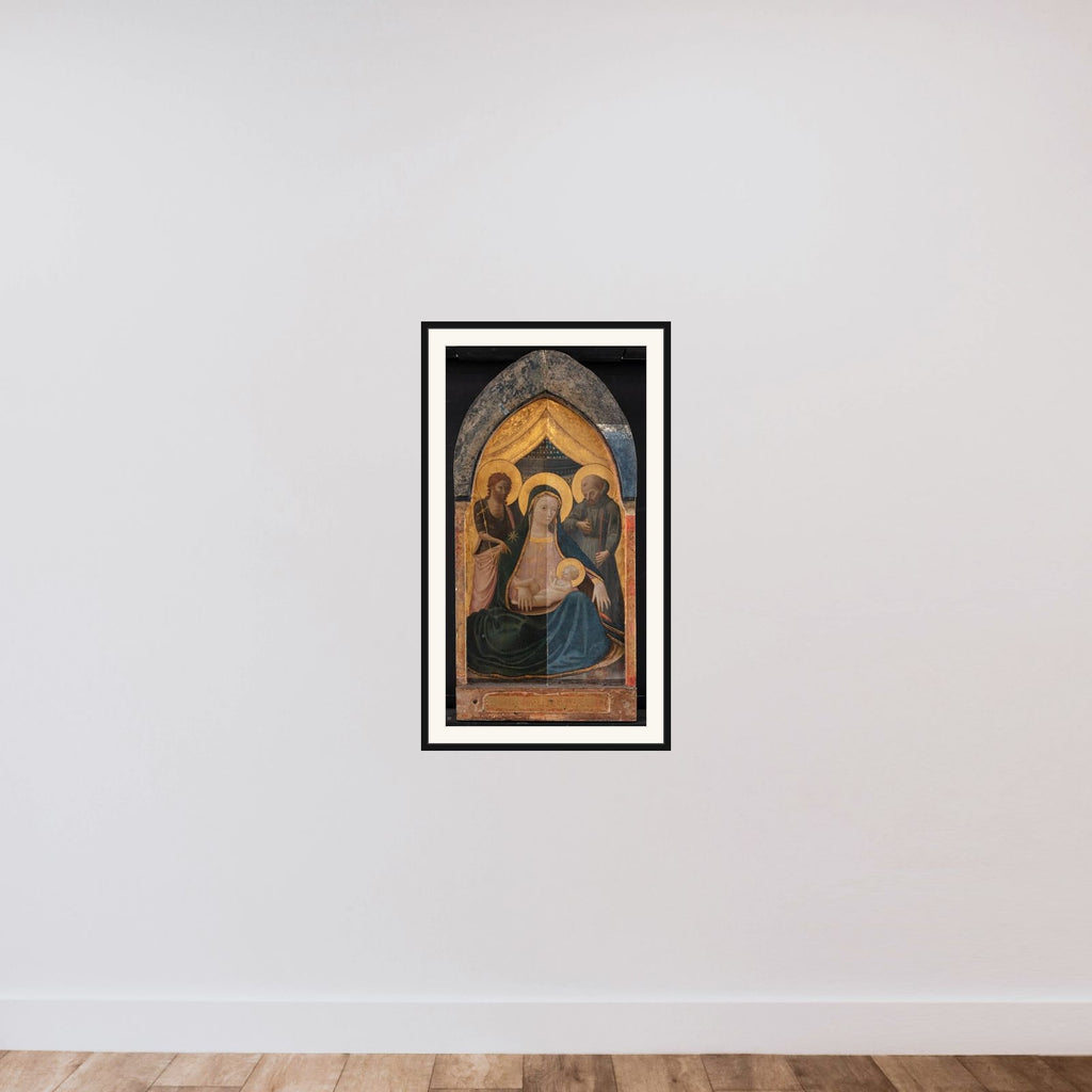 Madonna med Barnet og helgener framed — shown to scale