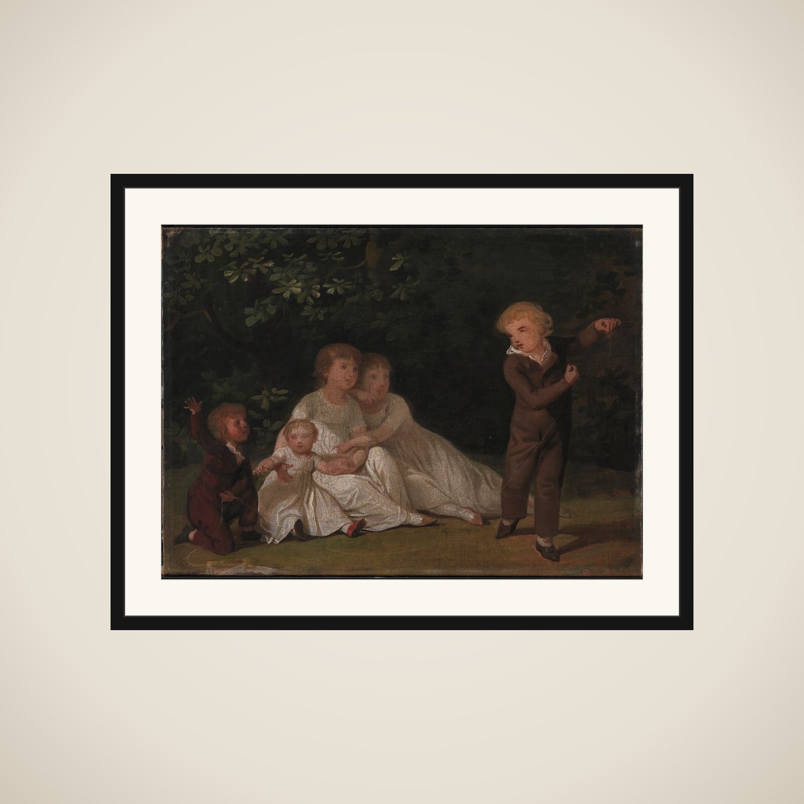 Kunstnerens fem børn i en have. Studie framed