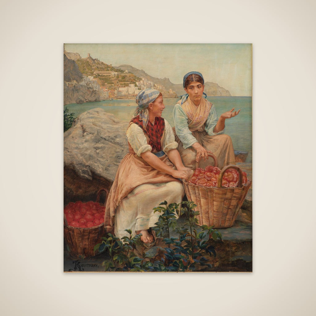 Italienske piger med tomater i kurve unframed print