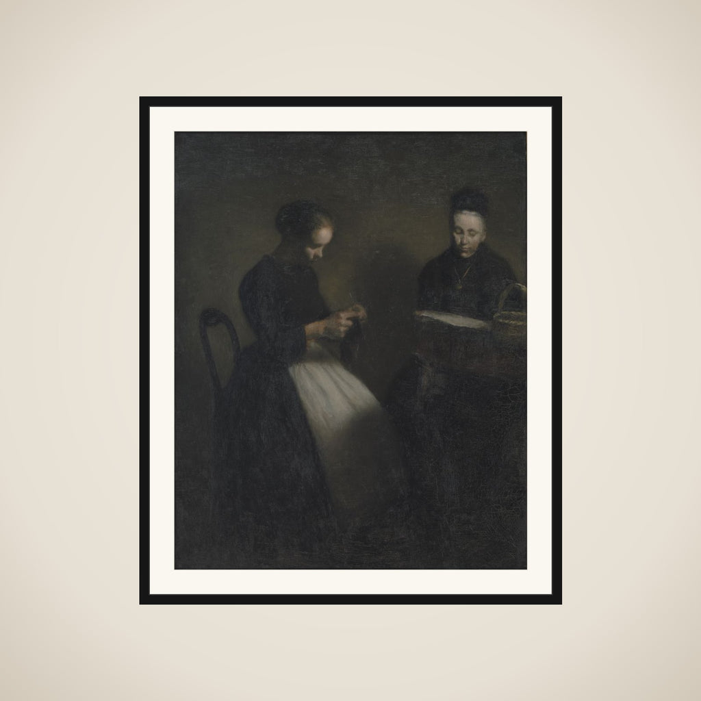 Afteninteriør. Kunstnerens moder og hustru framed