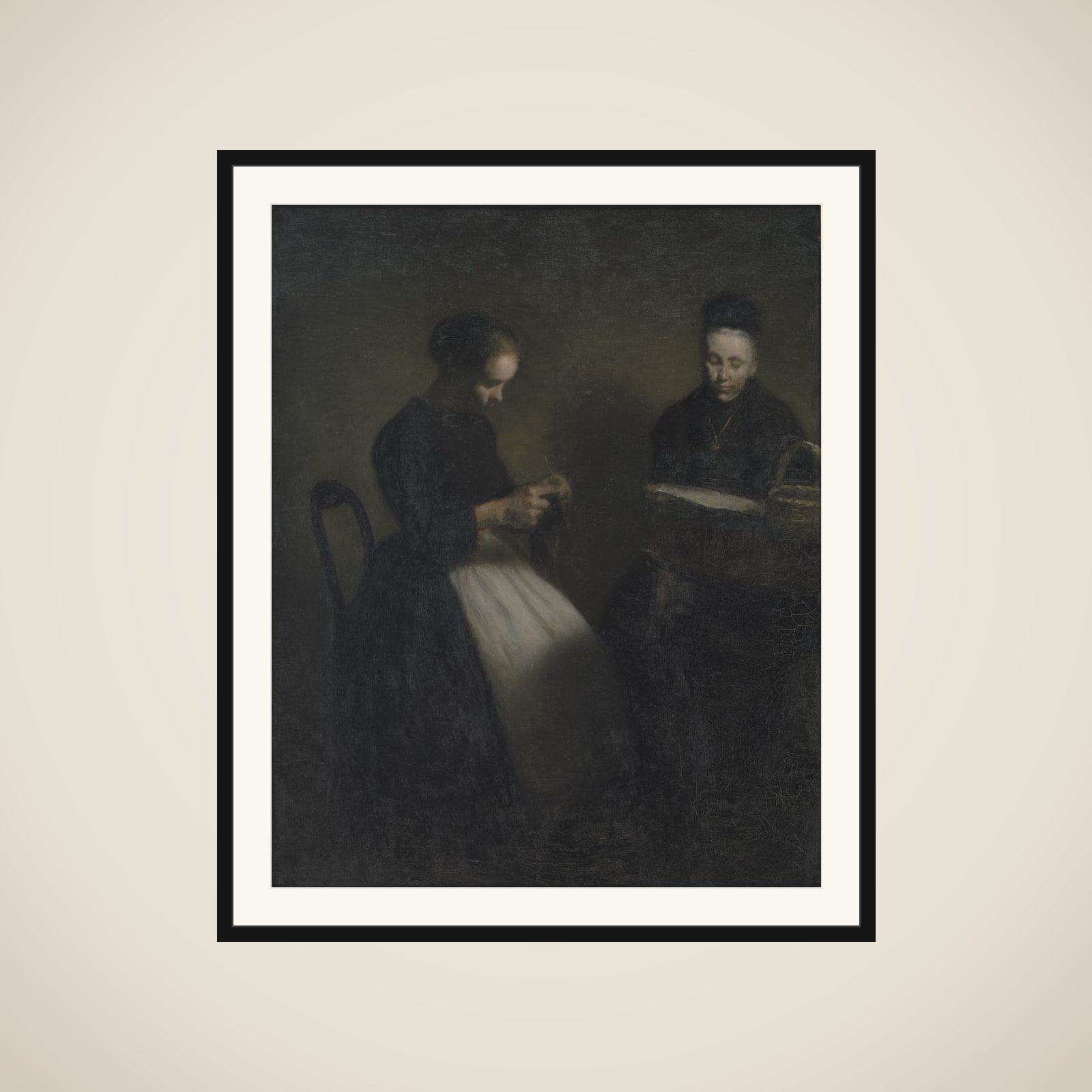 Afteninteriør. Kunstnerens moder og hustru framed