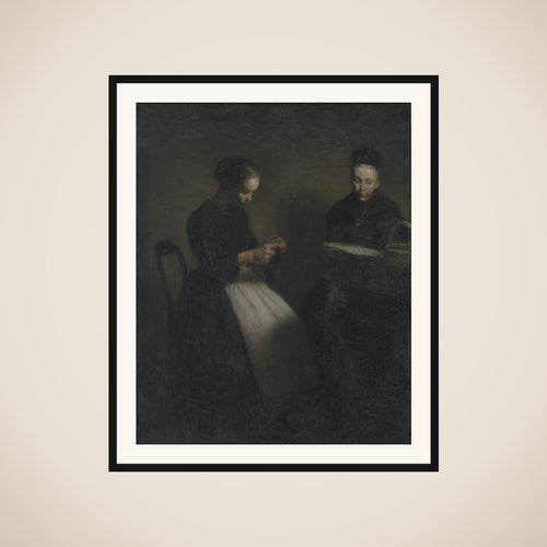 Afteninteriør. Kunstnerens moder og hustru framed